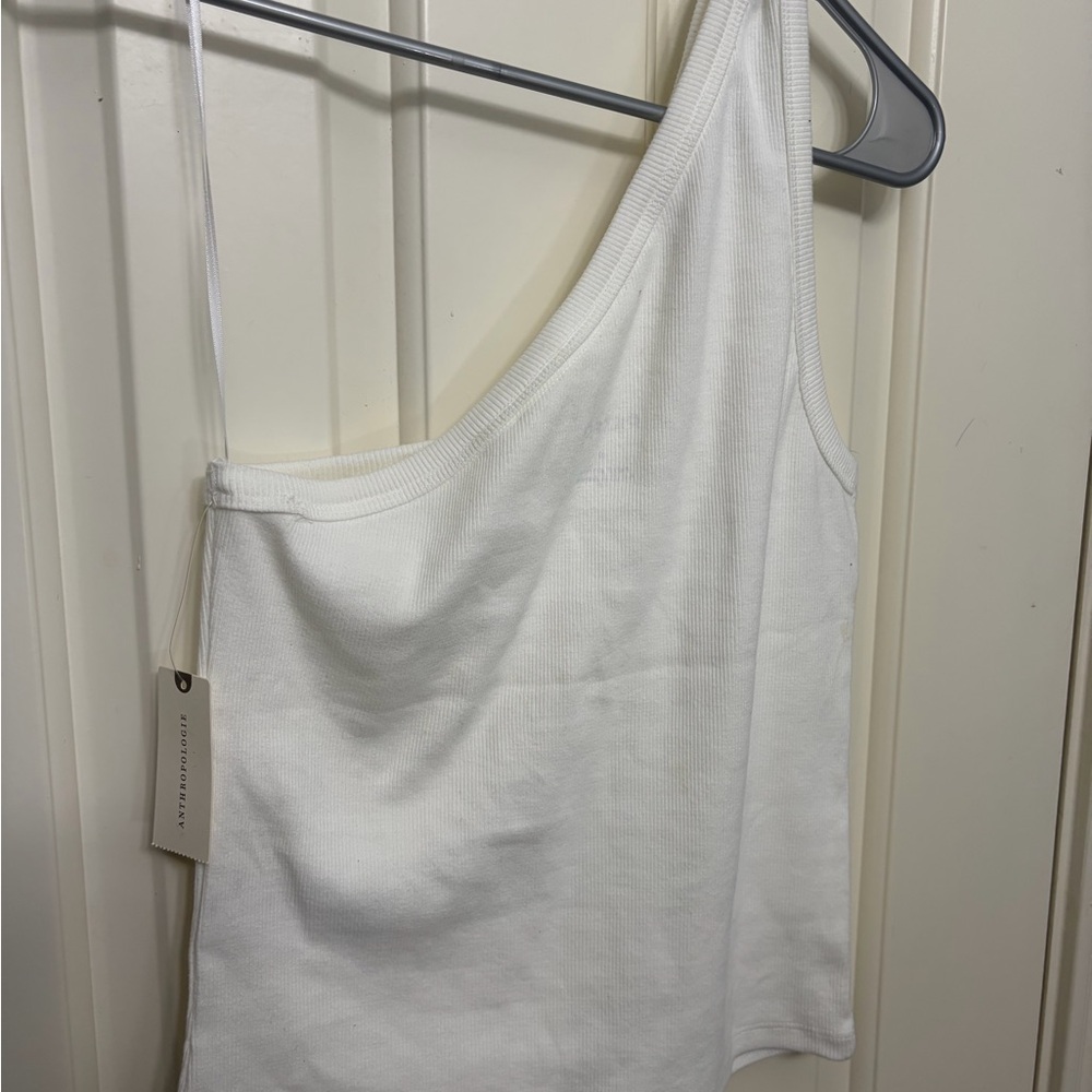 Pilcro White One-Shoulder Ribbed Tank Top - Picture 3 of 5